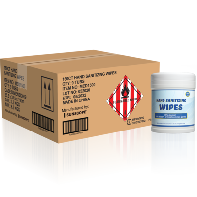 Hand Sanitizer Wipes, 160 Wipes, 9/CT (MED1500CT)