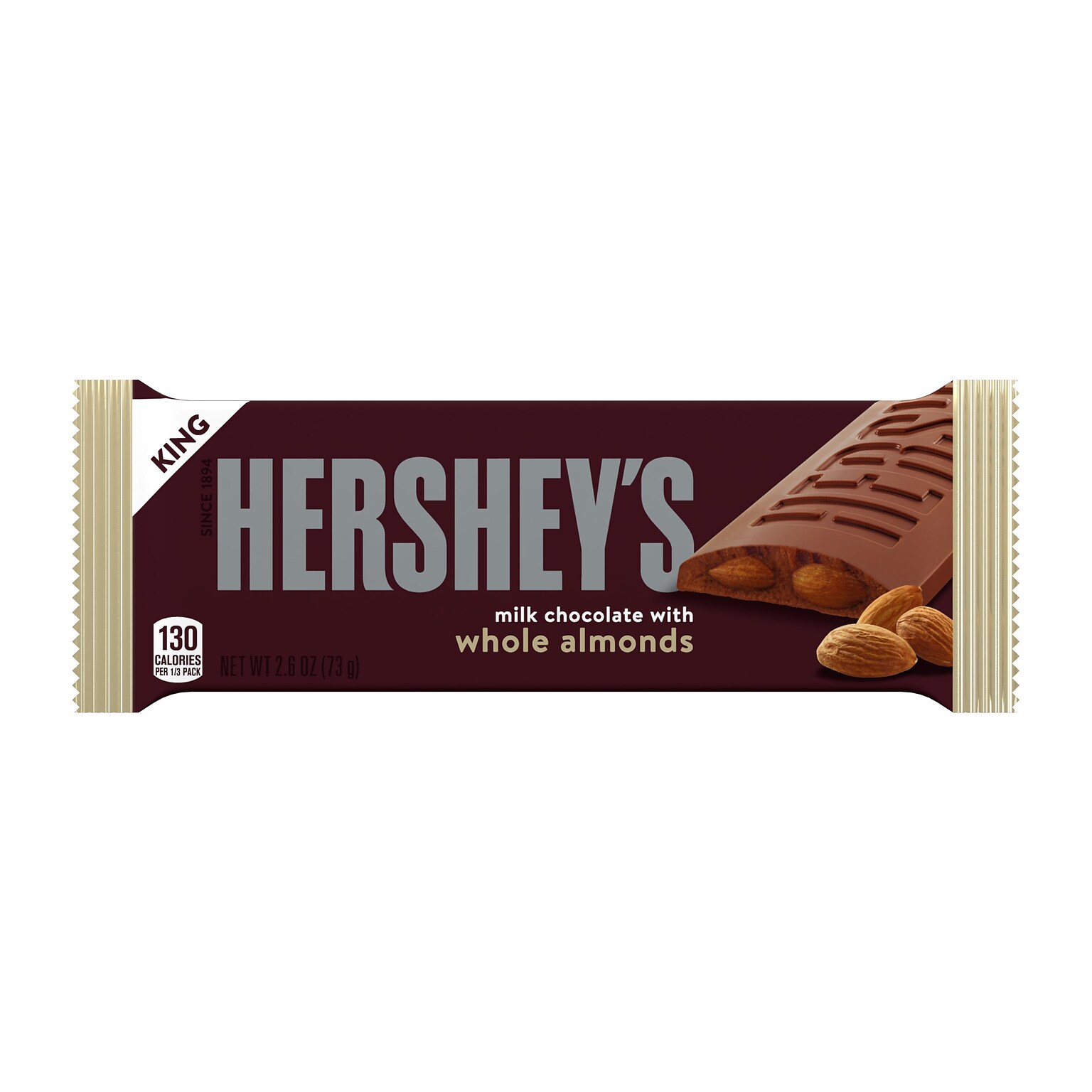 Hersheys King Size Almond Milk Chocolate Candy Bar, 2.6 oz. (HEC22100)