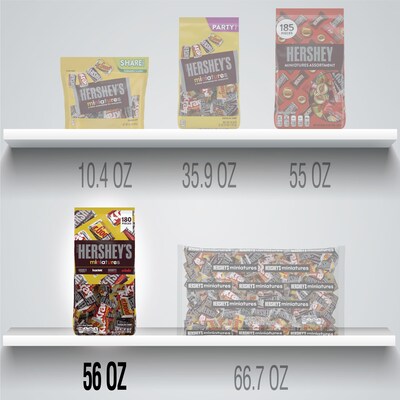 HERSHEY'S Miniatures Assorted Chocolate Candy, Individually Wrapped, 56 oz, Bag, 180 Pieces (HEC21543)