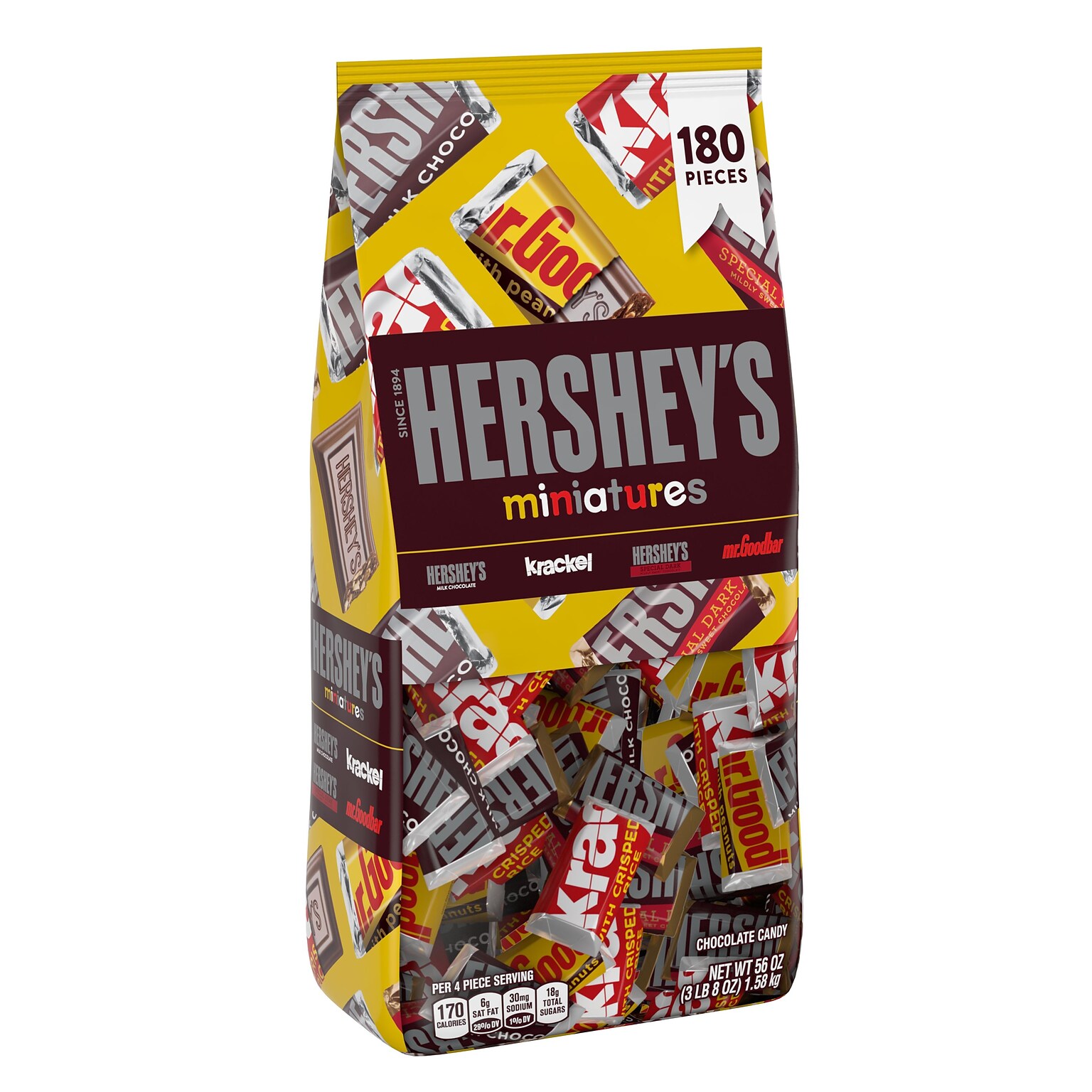HERSHEYS Miniatures Assorted Chocolate Candy, Individually Wrapped, 56 oz, Bag, 180 Pieces (HEC21543)