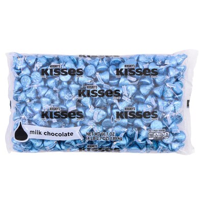 HERSHEYS KISSES Blue Foils Milk Chocolate Candy, Bulk, 66.7 oz, Bag, 400 Pieces (246-00053)