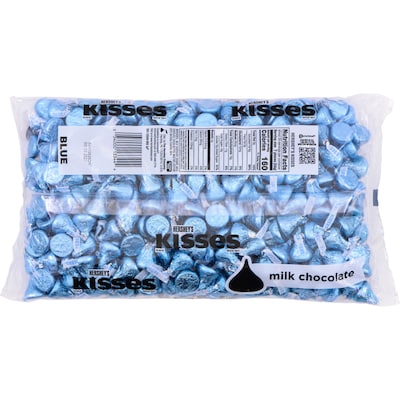 HERSHEY'S KISSES Blue Foils Milk Chocolate Candy, Bulk, 66.7 oz, Bag, 400 Pieces (246-00053)