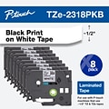 Brother P-Touch TZe-231 Label Maker Tape, 1/2W, Black on White, 8/Pack (TZE231 8PKB)