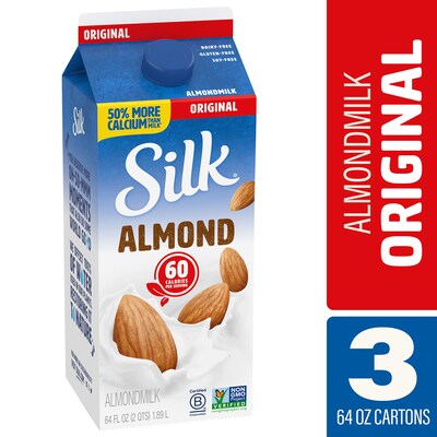 Silk Pure Original Extended Shelf Life Almond Milk, 64 Oz, 3 Pack (307-00352)
