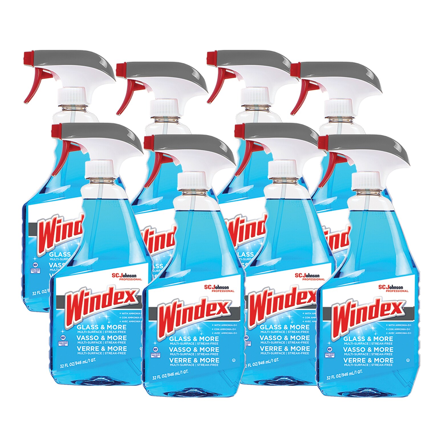 Windex Glass Cleaner with Ammonia-D Trigger Spray, 32 fl Oz., 8/Carton (322338CT)