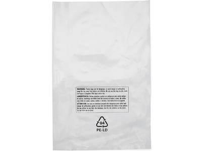 18" x 24" Lip & Tape Reclosable Suffocation Warning Poly Bags, 1.5 Mil, Clear, 500/Carton (16242)