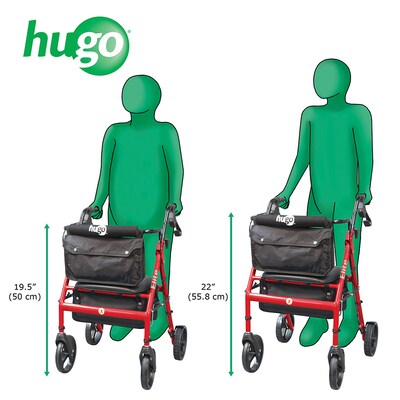 Hugo Elite Rollator Rolling Walker with Seat, Backrest and Saddle Bag, Garnet Red (700-961)