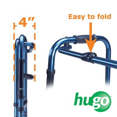 Hugo Adjustable Folding Walker With 5 Wheels and Plastic Glides, Sapphire Blue (770-260)