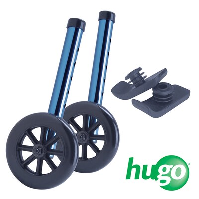 Hugo Adjustable Folding Walker With 5" Wheels and Plastic Glides, Sapphire Blue (770-260)