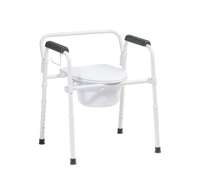 Drive Medical Steel Folding Deep Seat Bedside Commode, White (11148NW-1)