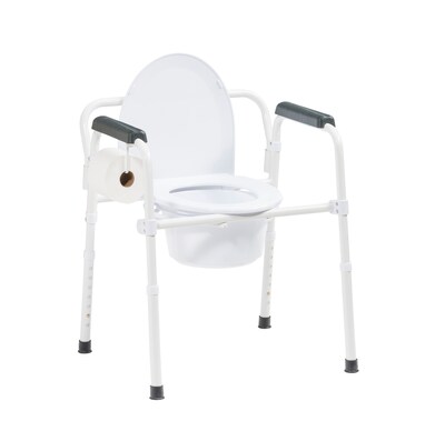 Drive Medical Steel Folding Deep Seat Bedside Commode, White (11148NW-1)