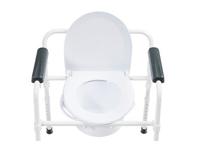 Drive Medical Steel Folding Deep Seat Bedside Commode, White (11148NW-1)