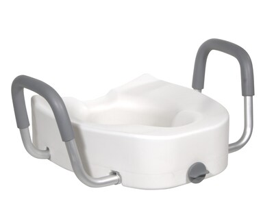 Drive Medical Premium Plastic Raised Toilet Seat with Lock and Padded Armrests, Elongated (12013)