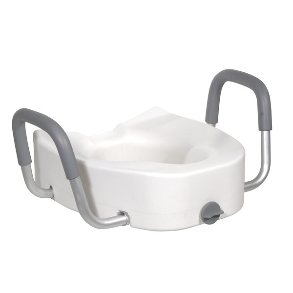 Drive Medical Premium Plastic Raised Toilet Seat with Lock and Padded Armrests, Elongated (12013)