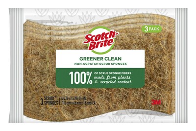 Scotch-Brite® Greener Clean Non-Scratch Scrub Sponge, Tan, 3/Pack (97033)