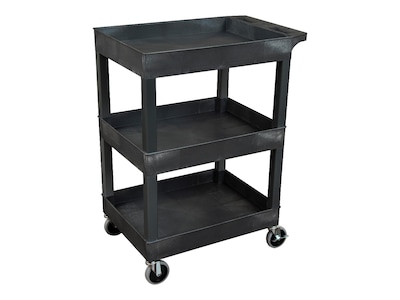 Luxor 3-Shelf Plastic/Poly Mobile Utility Cart with Swivel Wheels, Black (SEC111-B)