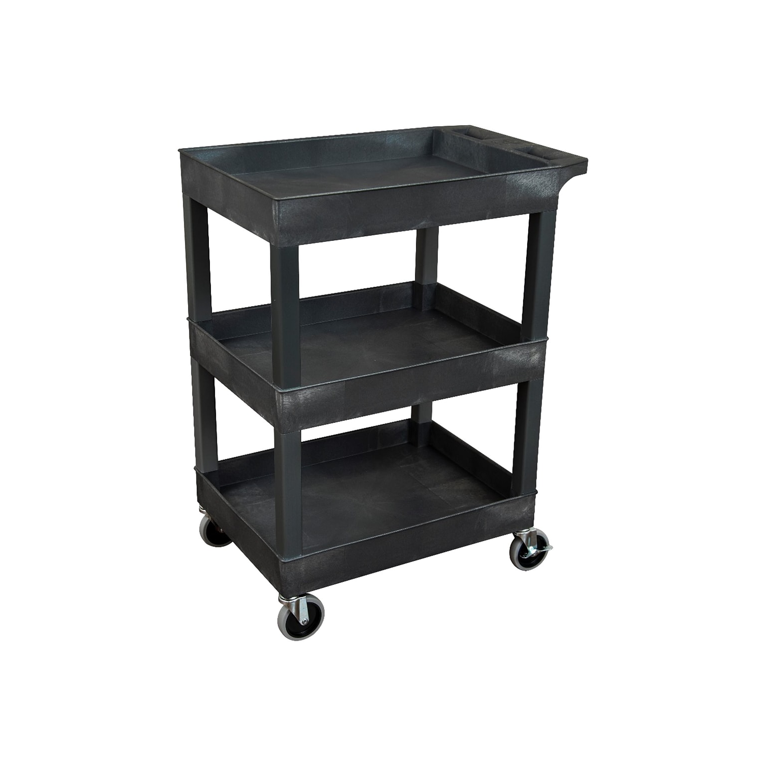 Luxor 3-Shelf Plastic/Poly Mobile Utility Cart with Swivel Wheels, Black (SEC111-B)