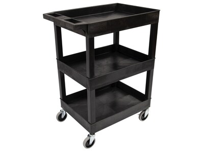 Luxor 3-Shelf Plastic/Poly Mobile Utility Cart with Swivel Wheels, Black (SEC111-B)