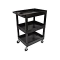 Luxor 3-Shelf Plastic/Poly Mobile Utility Cart with Swivel Wheels, Black (SEC111-B)