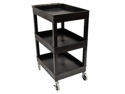 Luxor 3-Shelf Plastic/Poly Mobile Utility Cart with Swivel Wheels, Black (SEC111-B)