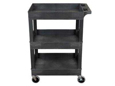 Luxor 3-Shelf Plastic/Poly Mobile Utility Cart with Swivel Wheels, Black (SEC111-B)