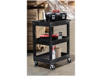 Luxor 3-Shelf Plastic/Poly Mobile Utility Cart with Swivel Wheels, Black (SEC111-B)