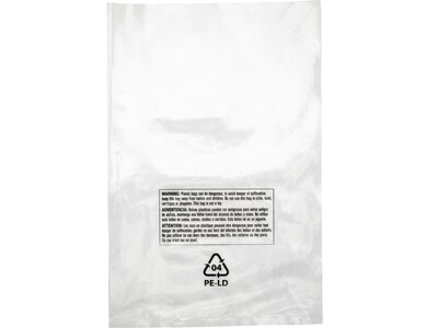 16" x 20" Lip & Tape Reclosable Suffocation Warning Poly Bags, 1.5 Mil, Clear, 500/Carton (PMR162015)