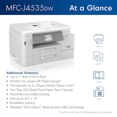 Brother INKvestment Tank MFC-J4535DW All-in-One Color Inkjet Printer