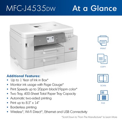 Brother INKvestment Tank MFC-J4535DW All-in-One Color Inkjet Printer