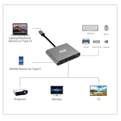 Adesso 3-in-1 USB-C Multiport Docking Station for HDMI, USB 3.0+PD & Thunderbolt 3 Compatible (AUH-4010)