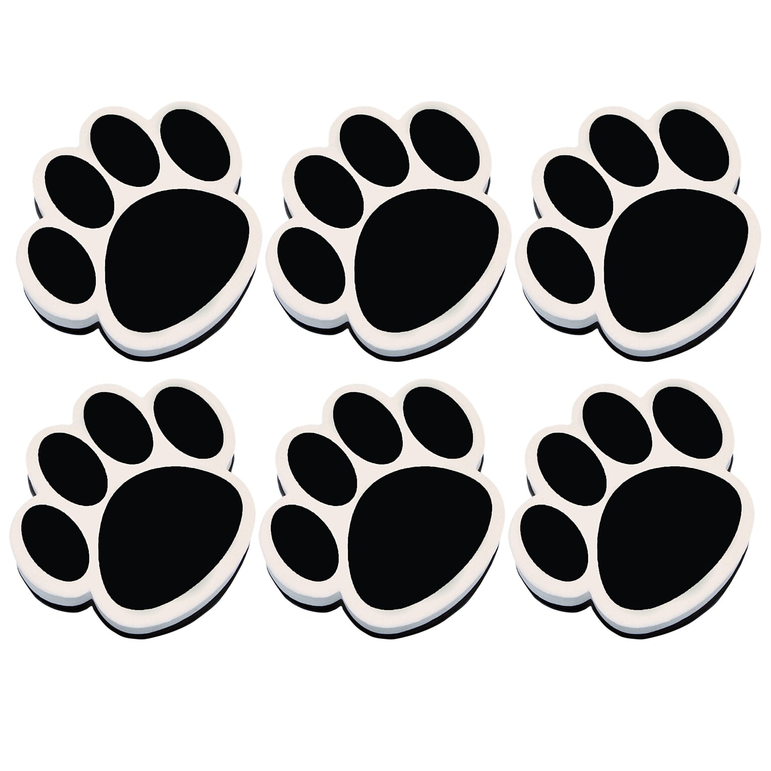 Ashley Dry Erase Magnetic Whiteboard Eraser, Black Paw, Pack of 6 (ASH10017-6)