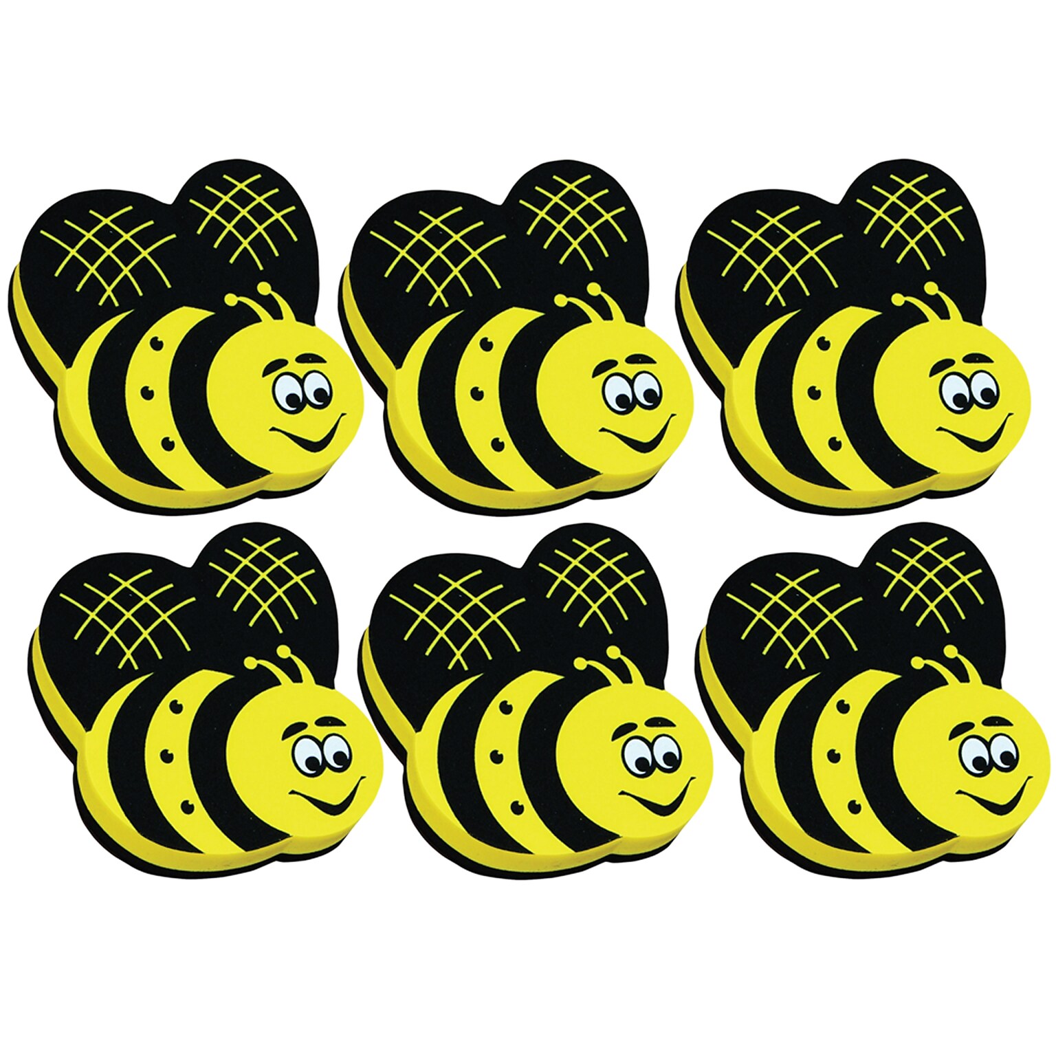 Ashley Dry Erase Magnetic Whiteboard Eraser, Bee, Pack of 6 (ASH10019-6)