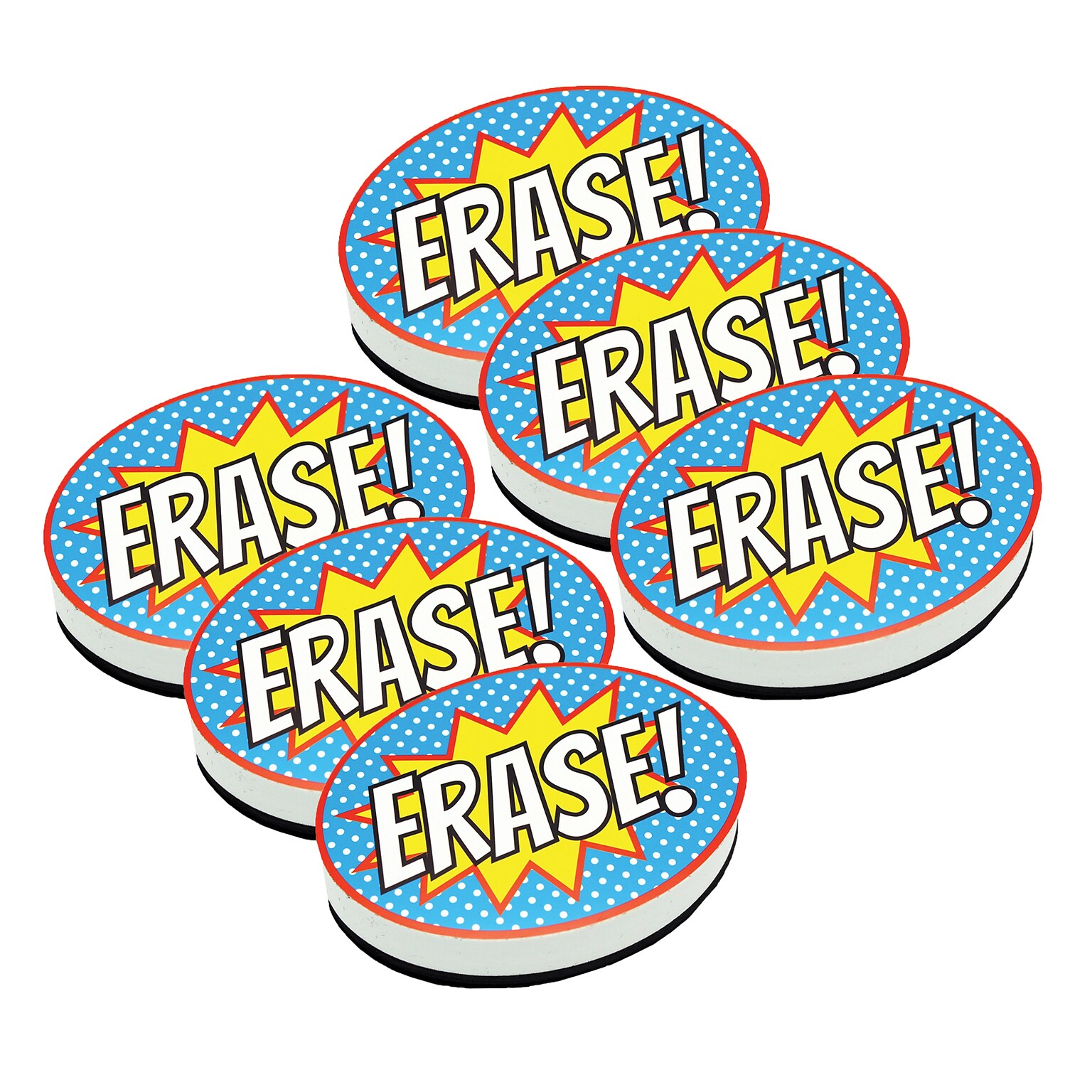 Ashley Productions Magnetic Whiteboard Eraser, Superhero Erase!, Pack of 6 (ASH10051-6)