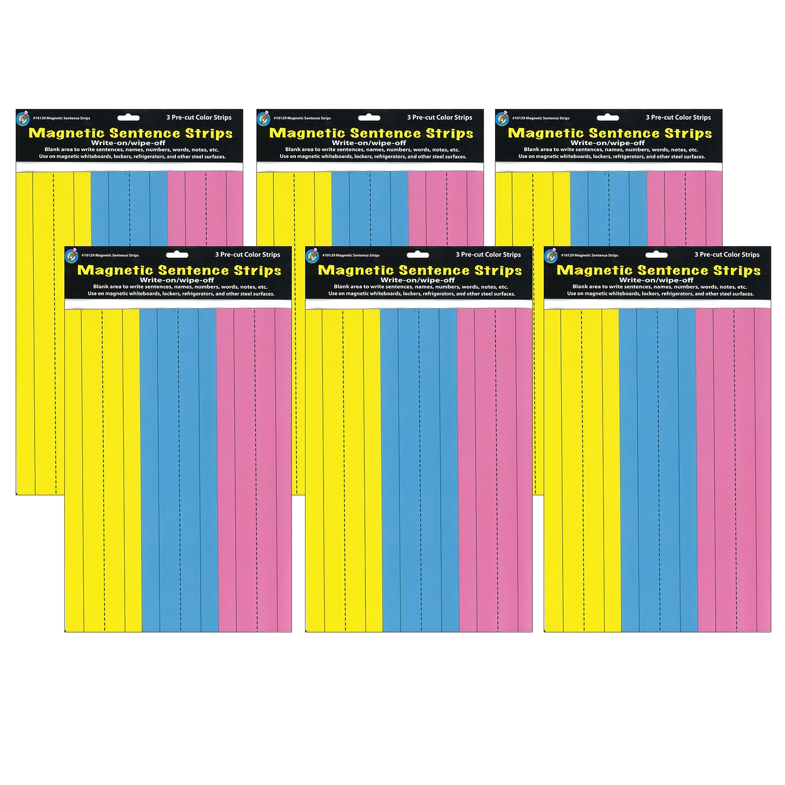 Ashley Productions Die-Cut Magnetic Pink/Blue/Yellow Sentence Strips, 2.75 x 11, 3 Per Pack, 6 Packs (ASH10129-6)
