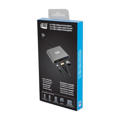 Adesso 3-in-1 USB-C Multiport Docking Station for HDMI, USB 3.0+PD & Thunderbolt 3 Compatible (AUH-4010)