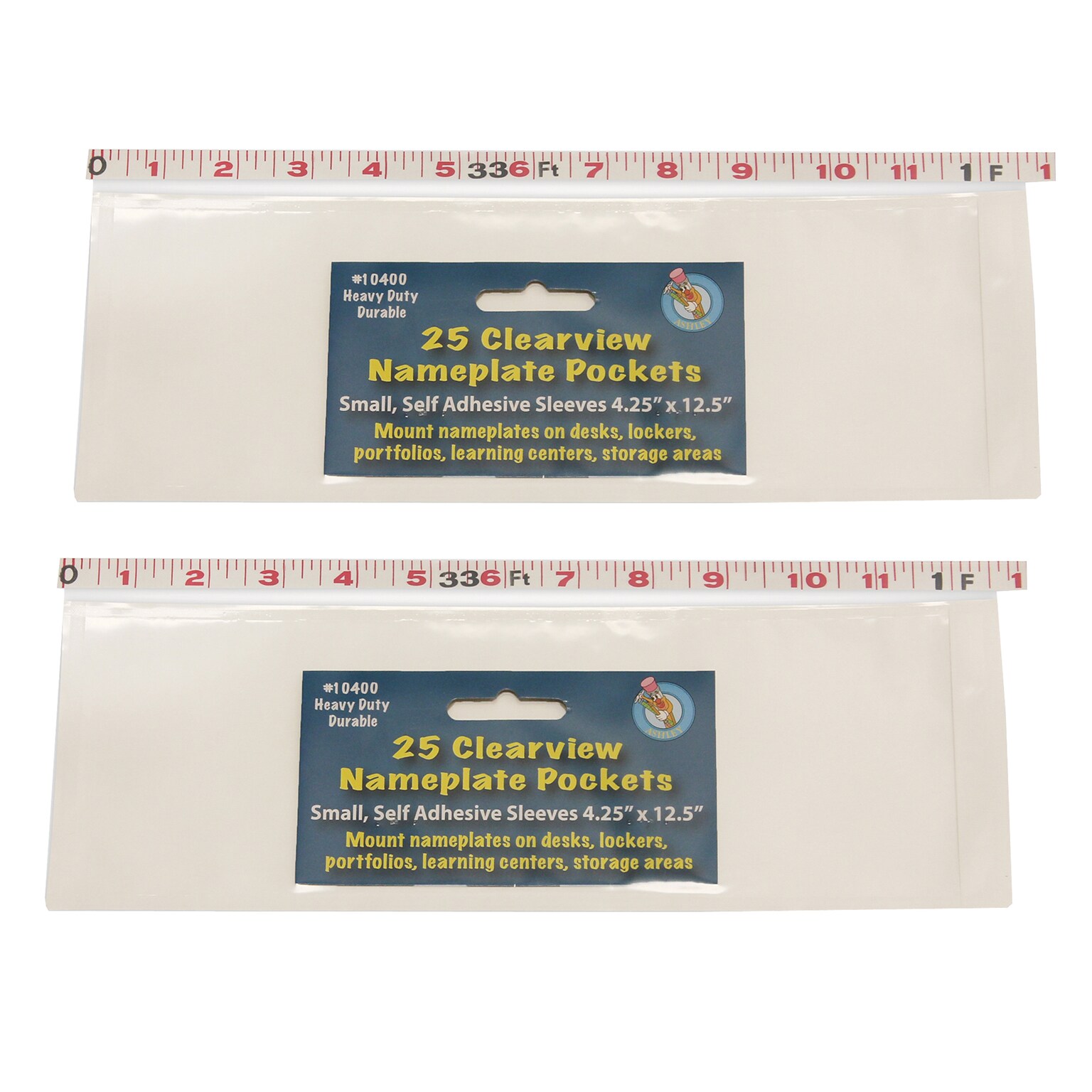 Ashley Productions Clear View Self-Adhesive Small Name Plate Pocket, 4.25 x 12.5, 25 Per Pack, 2 Packs (ASH10400-2)