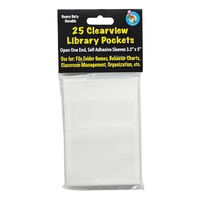 Ashley Productions Plastic Clear View Self-Adhesive Library Pocket, 3.5 x 5, 25 Per Pack, 3 Packs