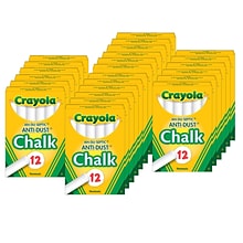 Crayola Anti-Dust Chalkboard Chalk, White, 12 Sticks Per Box, 24 Boxes (BIN1402-24)