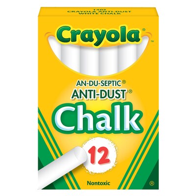 Crayola Anti-Dust Chalkboard Chalk, White, 12 Sticks Per Box, 24 Boxes (BIN1402-24)