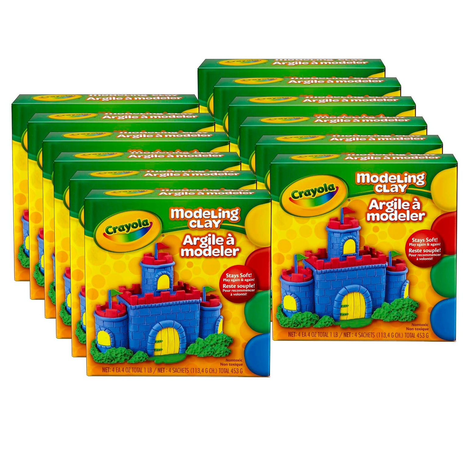 Crayola Modeling Clay, 4 Assorted Colors, 1 lb. Box, 12 Boxes (BIN300-12)