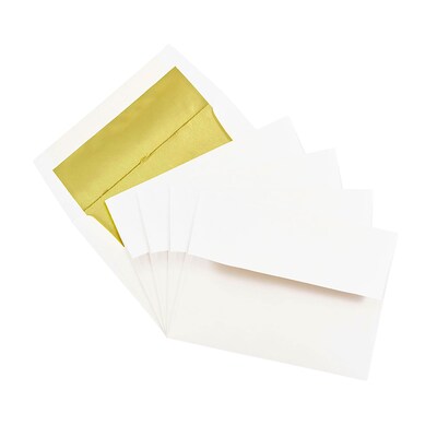 JAM Paper A2 Foil Lined Invitation Envelopes, 4.375 x 5.75, White with Gold Foil, 50/Pack (79507I)
