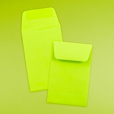 JAM Paper #1 Coin Business Colored Envelopes, 2.25 x 3.5, Ultra Lime Green, 50/Pack (352827826I)