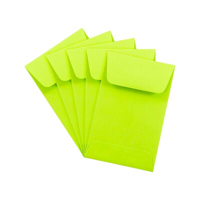 JAM Paper #1 Coin Business Colored Envelopes, 2.25 x 3.5, Ultra Lime Green, 50/Pack (352827826I)