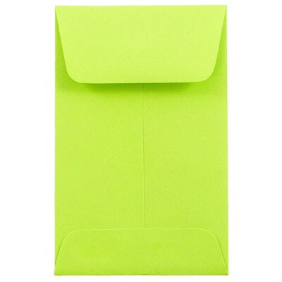 JAM Paper #1 Coin Business Colored Envelopes, 2.25 x 3.5, Ultra Lime Green, 100/Pack (352827826F)