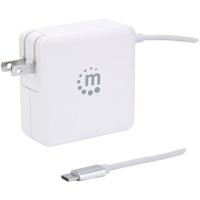 Manhattan Power Delivery Wall Charger with Built-in USB-C Cable, 60-Watts, White, (180245)