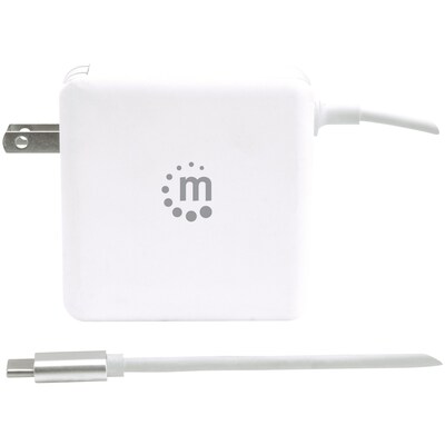 Manhattan Power Delivery Wall Charger with Built-in USB-C Cable, 60-Watts, White, (180245)