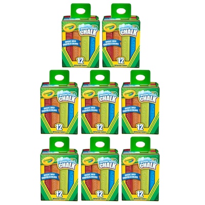 Crayola Washable Sidewalk Chalk, Assorted Colors, 12 Sticks Per Box, 8 Boxes (BIN512012-8)