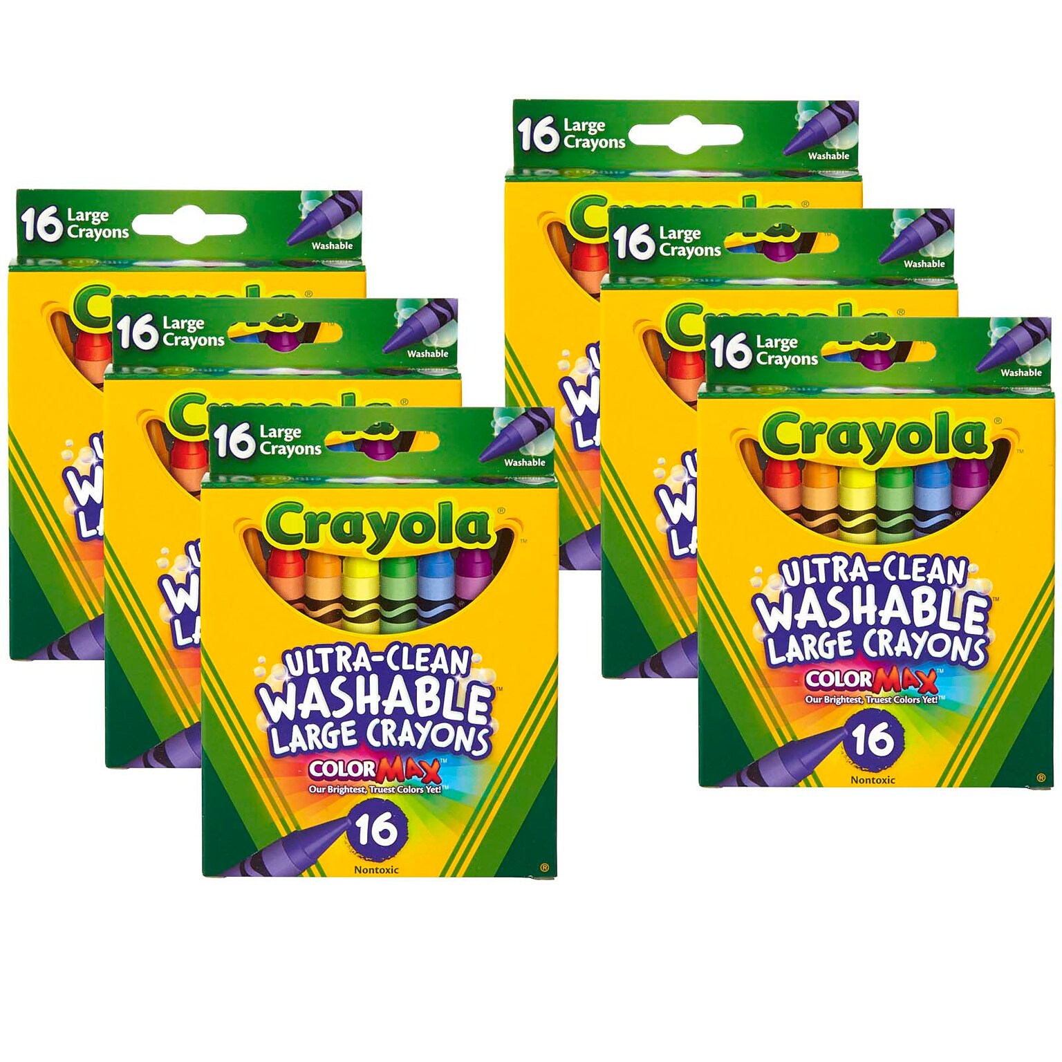 Crayola Large Ultra-Clean Washable Crayons, 16/Box, 6 Boxes (BIN523281-6)