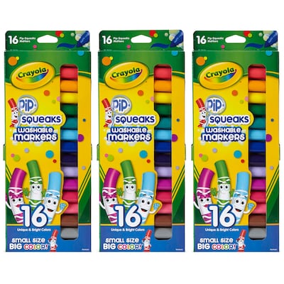 Crayola Pip Squeaks Washable Markers, Conical Tip, Assorted, 16/Box, 3 Boxes (BIN588703-3)