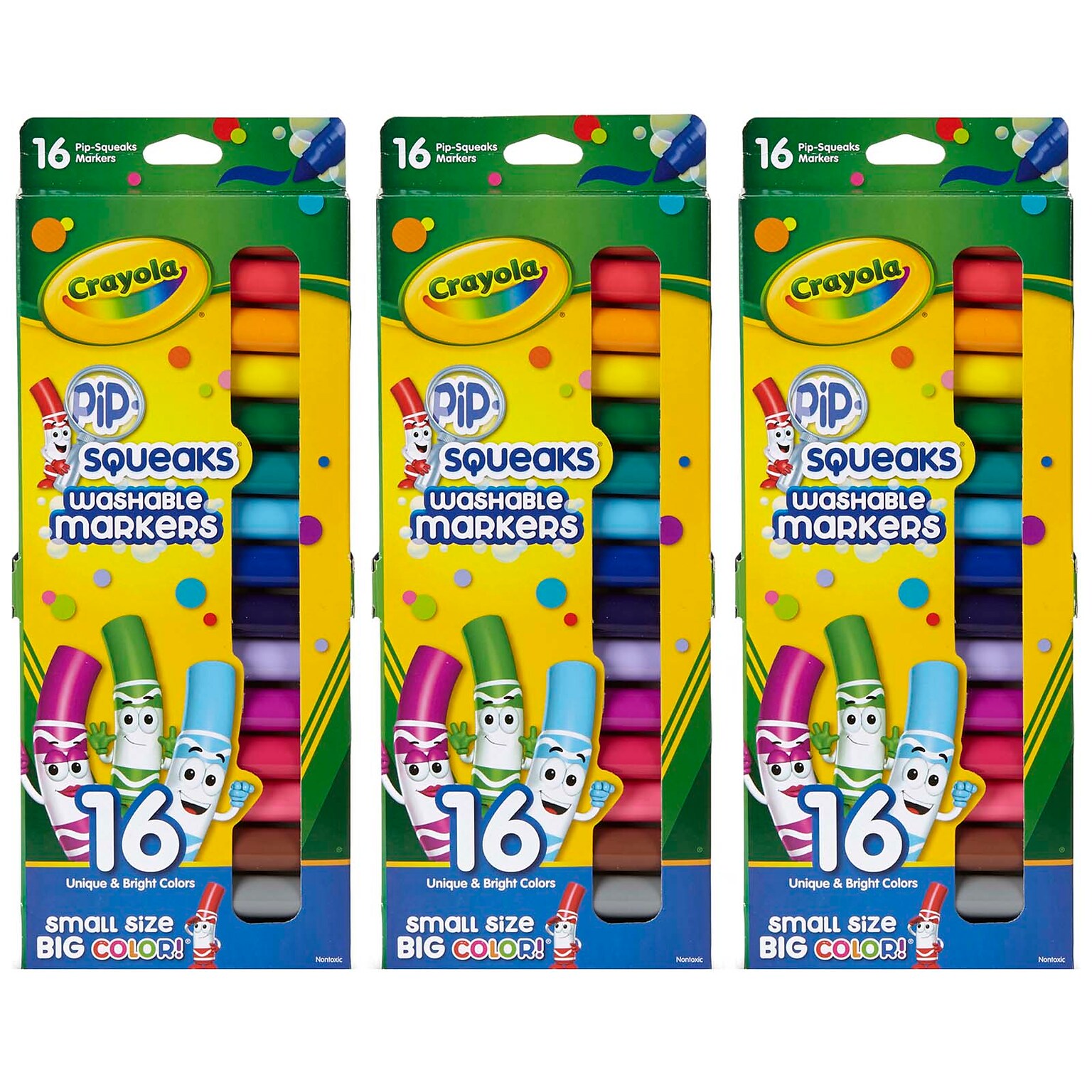 Crayola Pip Squeaks Washable Markers, Conical Tip, Assorted, 16/Box, 3 Boxes (BIN588703-3)